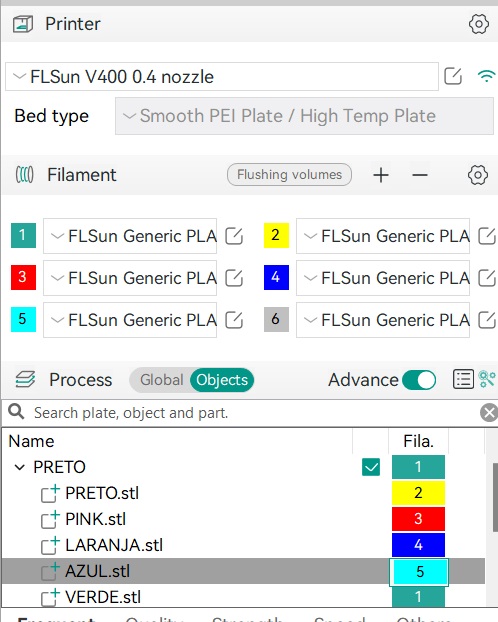 orca slicer organizando cores filamentos