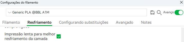 impressao lenta para melhor resfriamento da camada